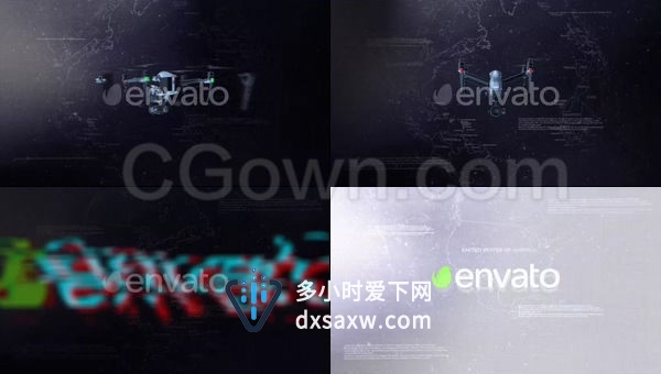 AE模板-世界地图转动背景3D幻影无人机科技故障特效演示LOGO动画