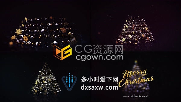 4K圣诞节元素演绎3D圣诞树标志节日祝福LOGO片头-AE模板下载