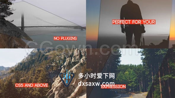 优雅动态旅行幻灯片电视节目开场白玻璃质感画面切割展示特效-AE模板下载
