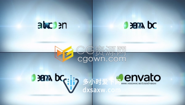 AE模板-干净明亮镜头光晕背景时尚网络企业标志品牌文字错位排列LOGO片头