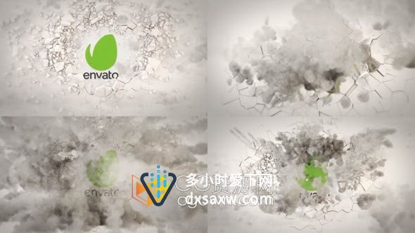 AE模板-地面爆炸破碎烟雾露出LOGO标志动画视频片头
