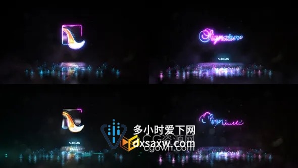 霓虹灯能量线条发光粒子飞溅LOGO标志片头视频动画-AE模板