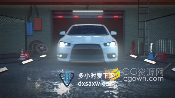 汽车车库门驶出动画3D场景演绎LOGO视频片头-AE模板