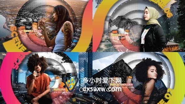 AE模板-七彩圆圈图形透视3D场景介绍人物宣传视频动画