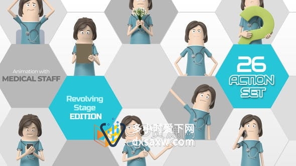26组动作3D卡通医务人员医生口型同步解释MG动画视频AE模板