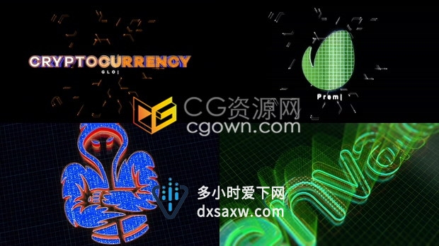 AE模板科技感线条痕迹数码印刷数字加密货币建筑技术公司标志LOGO动画