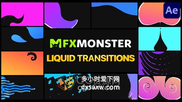 AE模板-手绘和逐帧动画平滑飞溅波浪状液体过渡效果