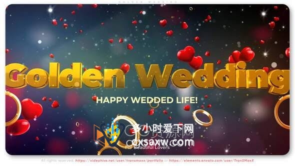 E3D黄金戒指心型三维豪华浪漫婚礼介绍视频甜蜜情人节宣传视频-AE模板