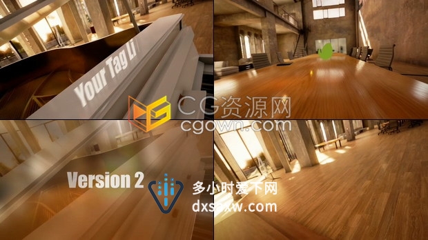 AE模板大气优雅钢琴长桌会议室虚拟场景演绎公司品牌LOGO动画
