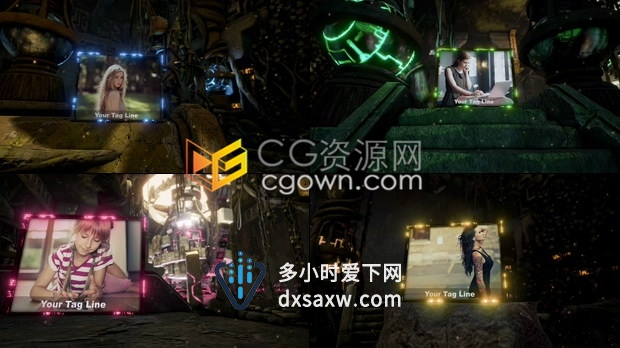 AE模板-高科技未来技术复古三维场景结合现代发光相框动画展示视频相册