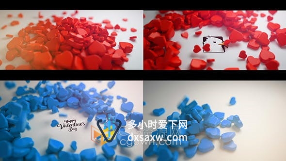 3D心形图形动画情人节婚礼视频介绍开场效果制作-AE模板