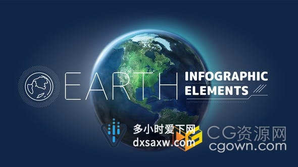 3D转动地球信息图表元素地图图标指示线标注界面图形动画-AE模板