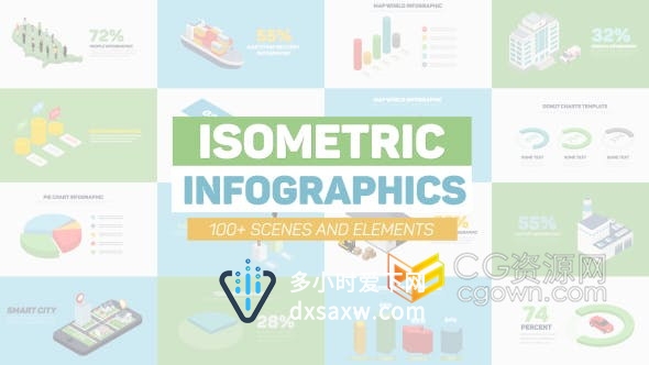 AE模板-Infographics三维效果等距扁信息图表数据统计分析动画