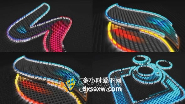 AE模板-像素化笔画生成波浪3D标志LOGO动画视频