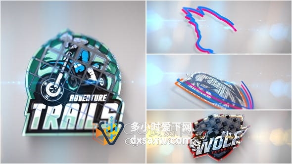 AE模板-简约大气光泽感3D线条草图标志展示动画