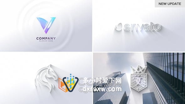 AE模板-光泽明亮LOGO长阴影公司品牌标志宣传片头视频