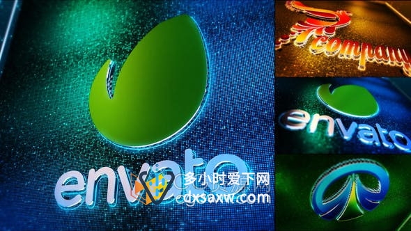 AE模板-3D多彩发光金属电子粒子元素背景展示高科技品牌LOGO动画