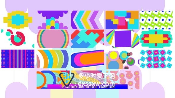 AE模板-18种多彩卡通图形过渡儿童视频转场效果Colorful Transition