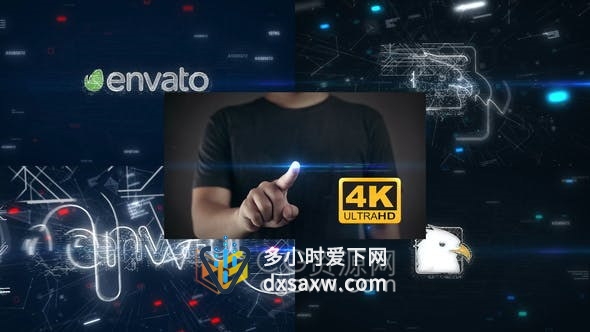 男人点击触摸屏平视显示器高科技故障元素3D特效技术视频片头动画-AE模板