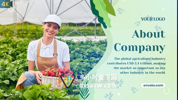 AE模板-农业宣传幻灯片农场农民食品生产商水果花园绿色天然产品推广视频