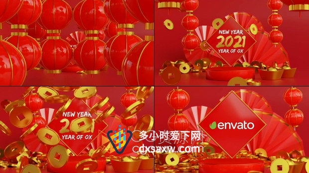 2021农历新年3D灯笼喜庆中国风贺卡宣传视频片头动画-AE模板