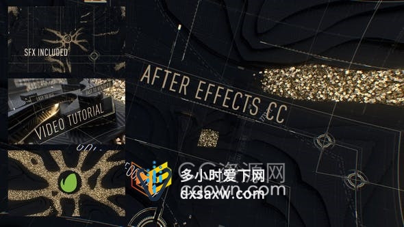 三维抽象空间感镜头切换流动金色粒子标志动画-AE模板
