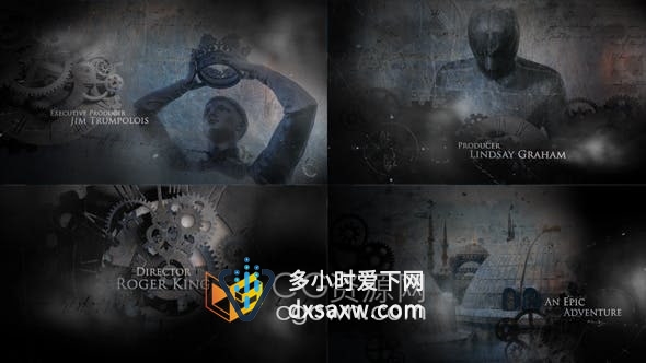 AE模板-时间机械和齿轮元素视差烟雾特效制作神秘调查档案历史教育纪录片