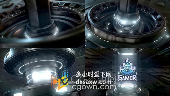 三维金属机械设备快速转动分离揭示技术公司标志网络游戏开场动画-AE模板