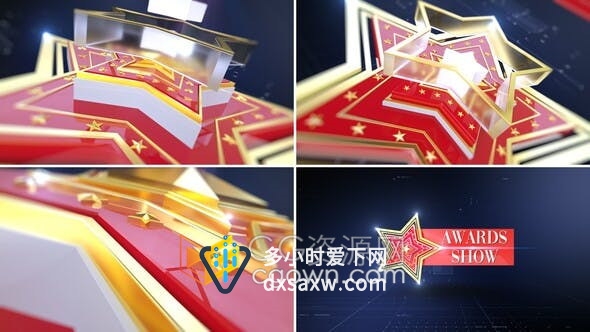 黄金红色三维五角星动画制作颁奖典礼晚会视频片头-AE模板