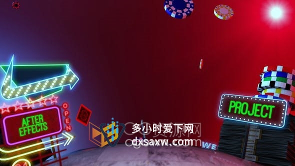 澳门赌场广告牌风景3D场景动画霓虹灯宣传视频片头制作-AE模板