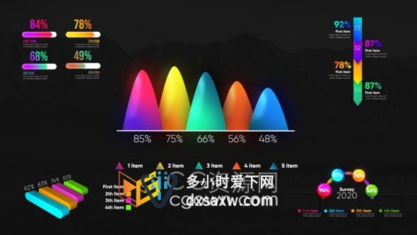 AE模板-5组3D现代信息图表Infographic图形动画效果制作