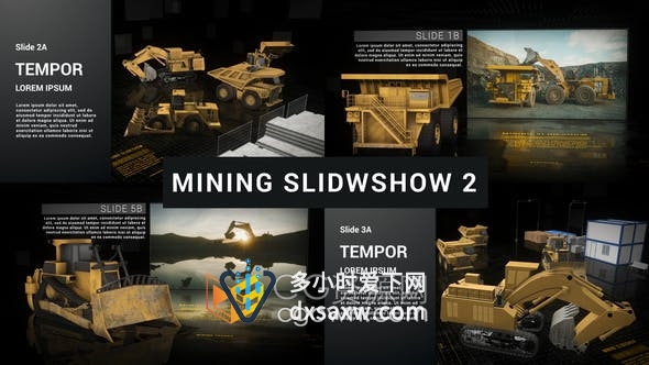 AE模板-大型工程车宣传片头3D推土机装载机矿工采矿卡车技术幻灯片视频