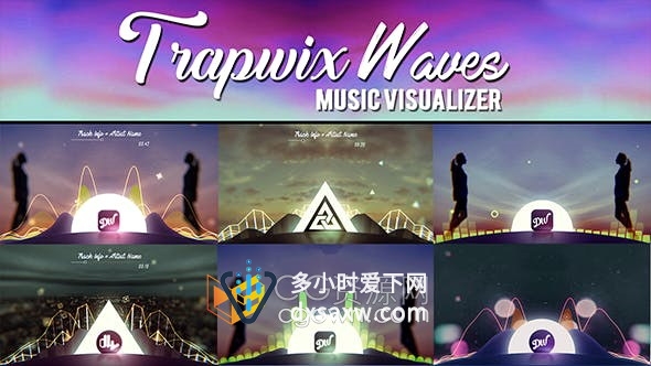 AE模板-Waves音乐可视化器粒子波形动画音乐视频背景制作