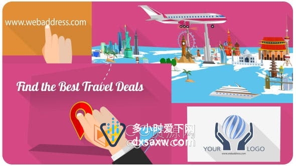 AE模板-适合推广国际旅游APP应用程序电视广告全球地图动画视频