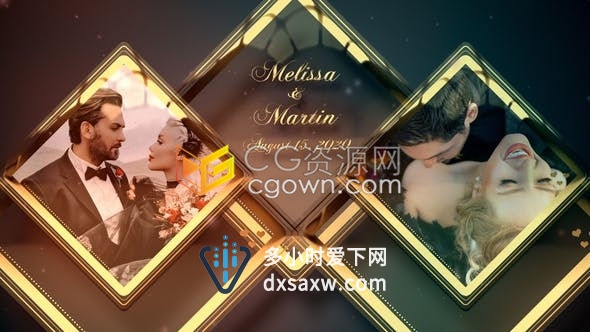 AE模板-金色优雅魅力光面相框展示温馨浪漫情人节合影婚礼视频相册