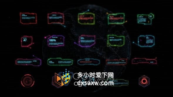 AE模板-未来派彩色HUD界面高科技视频字幕文字标题动画