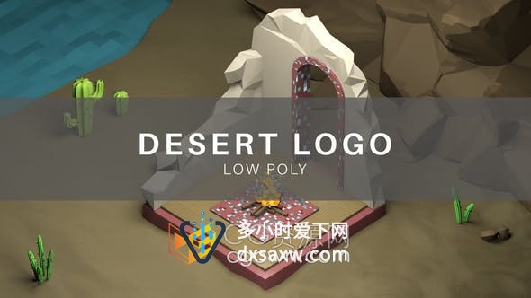 AE模板-3D低面多边形沙漠场景动画LOGO视频片头