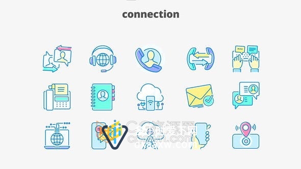 15个通信方面图标动画网络连接互联网电话短信定位邮件Icons-AE模板