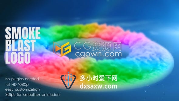 爆炸彩虹色飞溅圆环烟雾特效宣传视频片头LOGO动画制作-AE模板