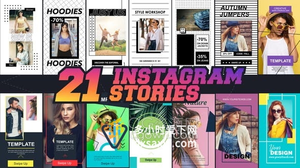 社交媒体创意短视频广告21种效果设计人物照片介绍动画-AE模板