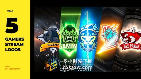 5种游戏玩家介绍视频片头能量发光金属场景动画效果-AE模板