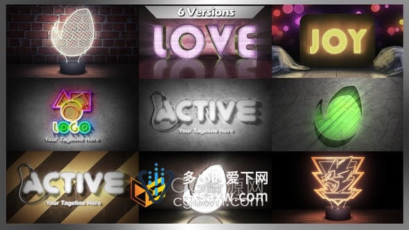 3D霓虹灯LOGO动画视频片头制作很多种LED效果-AE模板