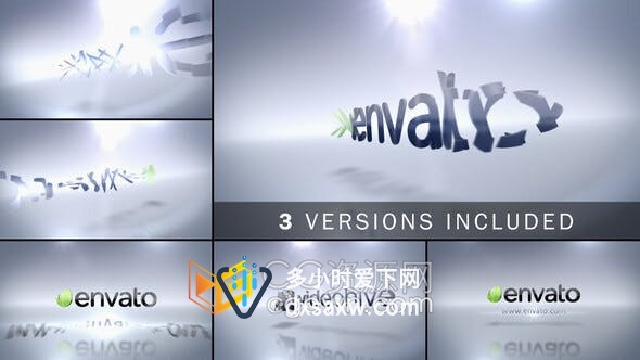 3D Logo三维明亮碎片汇聚标志动画3种效果视频片头-AE模板