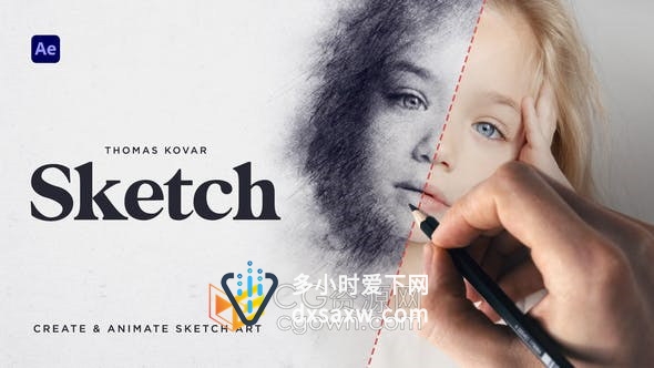 快速制作数字绘图肖像素描效果可以控制涂鸦阴影线纹理阴影高光-AE模板