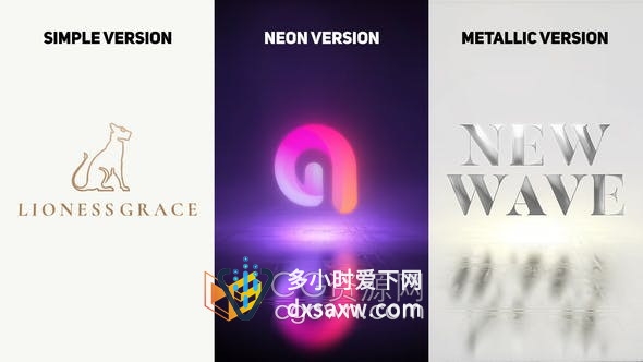 AE模板-3种动画霓虹灯反射金属发光闪烁效果视频片头