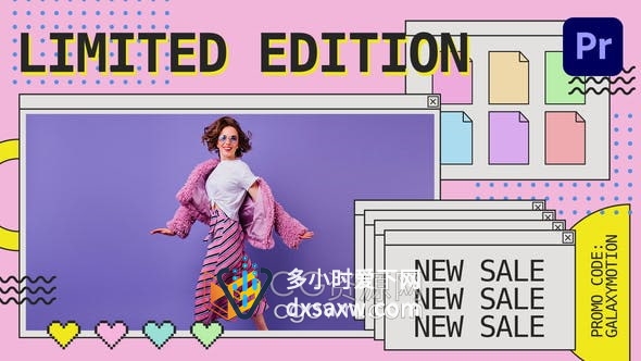 AE/PR模板-卡通窗口图形设计图形复古时尚品牌服装宣传视频