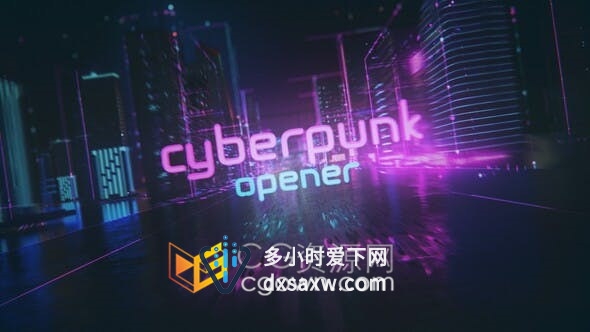 赛博朋克风夜晚城市霓虹灯广告牌科技网络游戏开场题开场片头-AE模板