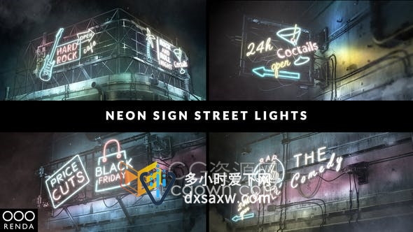 城市夜晚工业复古风俱乐部墙体发光霓虹灯招牌-AE模板