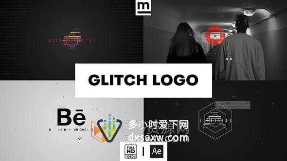 AE模板-计算机赛博朋克数字失真LOGO故障动画视频