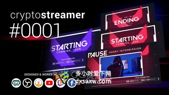 AE模板-CryptoStreamer游戏直播包装流式横幅设计元素